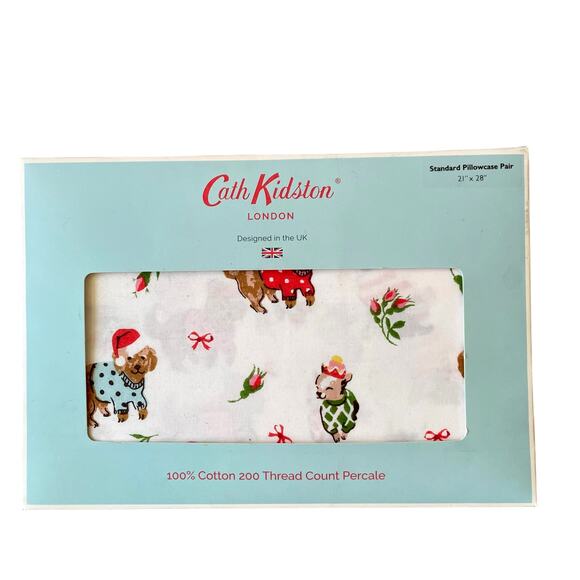 Cath Kidston London Puppy Love Christmas Holiday Standard Pillowcase Set NEW - Picture 1 of 15